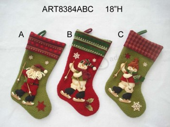 Wholesale Skating Santa Snowman Stocking with Knitted Cuffs 3asst