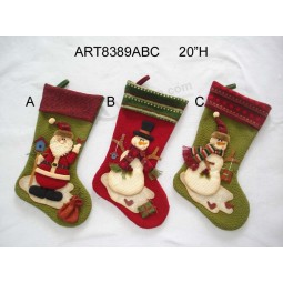 Wholesale Christmas Decoration Santa Snowman Christmas Stockings, 3asst-