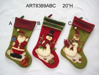 Wholesale Christmas Decoration Santa Snowman Christmas Stockings, 3asst-