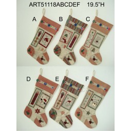 All'ingrosso patchwork country christmas decoration stocking-6assorted