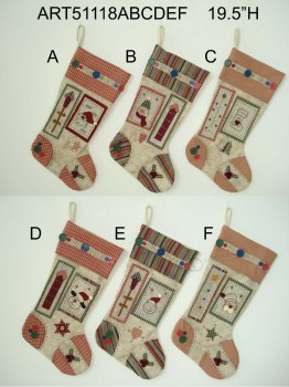 Wholesale Patchwork Country Christmas Decoration Stocking-6assorted