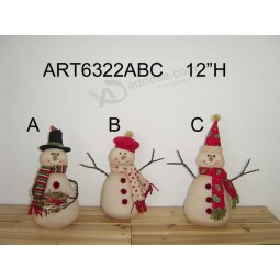 Groothandel kerst decoratie sneeuwpop met draad armen, 3asst