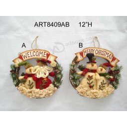 Wholesale Christmas Family Wreath+Greeting Wood Sign Christmas Decoration-2asst.