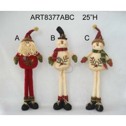 Wholesale Long Legged Standing Santa Snowman Christmas Decoration, -3asst.
