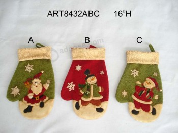 Wholesale Christmas Decoration Santa Snowman Stocking Mitten, 3asst