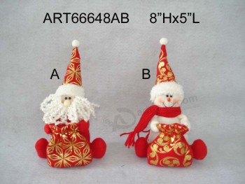 Muñeco de nieve al por mayor de la Navidad santa que sostiene el giftbag, 2 asst-Decoración de navidad