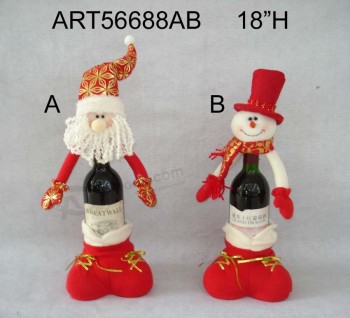 Wholesale Santa Snowman Wine Bottle Holder Gift, 2 Asst-Christmas Decoration