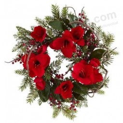 Wholesale 24in. Large Amaryllis Wreath with Silk Red Big Flowers Non-Lit (MY310.245.00)