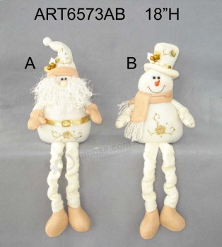 Groothandel spring legged santa snowman kerstcadeau met luxe hand borduren-2asst.