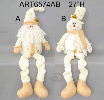 Atacado mola legged santa boneco de neve feriado decoração com mão bordados-2asst