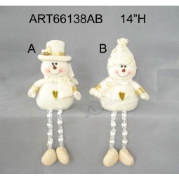 Venta al por mayor de acrílico legged santa y decoración de vacaciones muñeco de nieve, 2asst