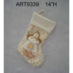 Wholesale White and Gold Christmas Home Decoration Angel Stocking