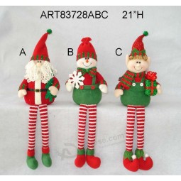 Wholesale Christmas Decoration, Santa Snowman Elf Sitter with Strip Legs 3asst