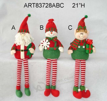 Groothandel kerst decoratie, santa sneeuwpop elf sitter met strip benen 3asst