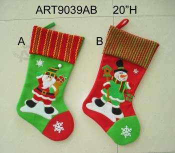 Venta al por mayor decoración de navidad, santa y muñeco de nieve stocking-2asst