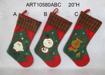 Wholesale Santa Snowman Reindeer Christmas Decoration Stocking with Plait Cuffs