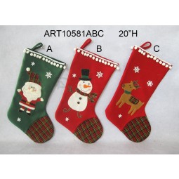 Wholesale Santa Snowman Reindeer Christmas Stocking with Pompom Cuffs