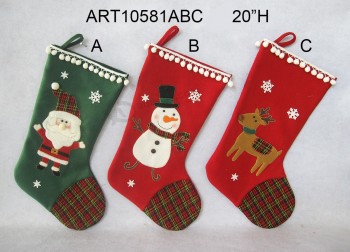 Wholesale Santa Snowman Reindeer Christmas Stocking with Pompom Cuffs