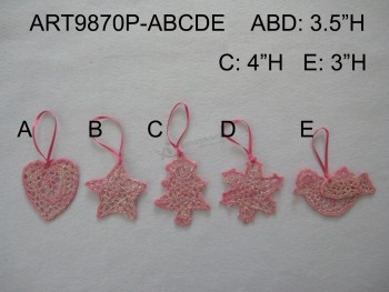 卸売ピンクのかぎ針編みのクリスマスツリー装飾装飾贈り物、5assts