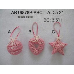 Wholesale Pink Christmas Crochet Tree Decoratioin Ornament, 3asst