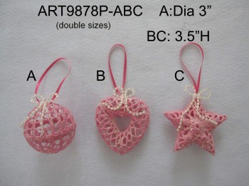 En gros rose noël crochet arbre decoratioin ornement, 3asst