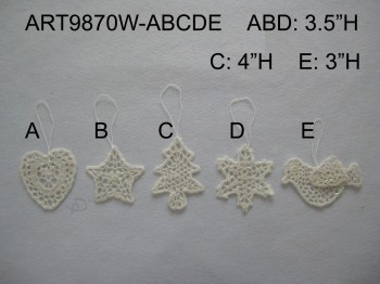 Wholesale White Crochet Christmas Tree Decoration Ornament Gift, 5assts