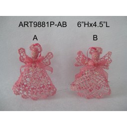 Venta al por mayor rosa navidad decoración crochet ángel -2asst.