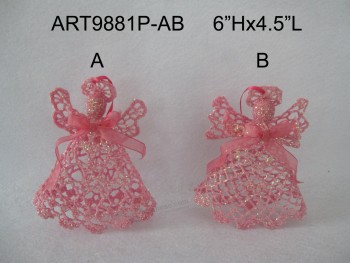 Groothandel pink christmas decoration crochet angel -2asst.
