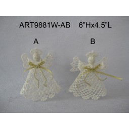 Atacado branco de crochê anjo decoração de natal decoration-2asst