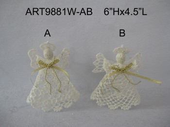 卸売白いかぎ針編みの天使のクリスマスの装飾の装飾2asst