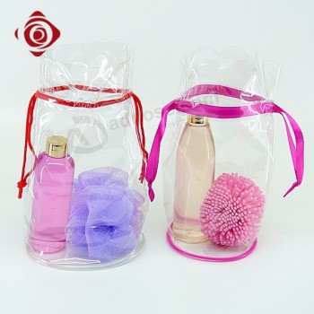 Wholesale cusotmized Drawstring clear pvc portable travel plastic toiletry bag travel bag/handbags with your logo