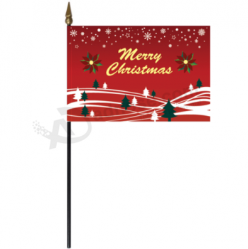 Venta al por mayor impresa mano de navidad ondeando banderas con poste