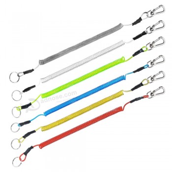 Booms Fishing T4 Coiled Lanyard or Safety Rope Wire Steel Inside Attached with Lobster 59 Inches Max Stretch