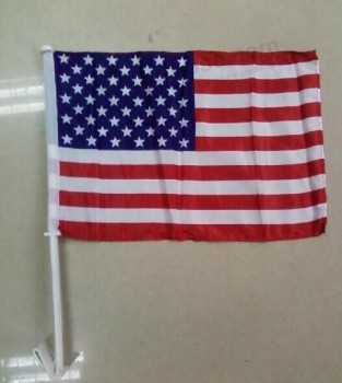 在庫14 * 21センチメートル手のポールの旗、カスタムの異なるサイズの狩猟車の装飾国家米国の旗