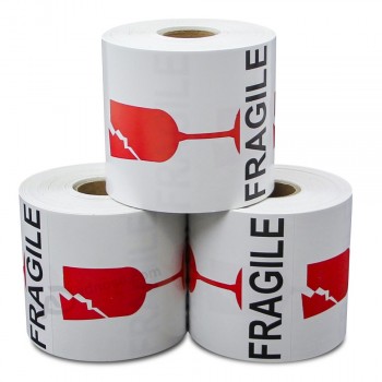 Embalagem de rolo impresso barato personalizado embalagem frágil adesivos