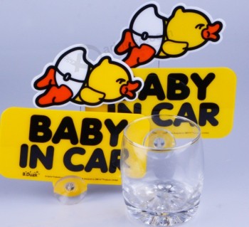 Yellow duck baby on board window car sticker with suction cup