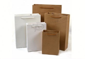 사용자 지정 사각형 하단 흰색 갈색 종이 쇼핑 크 라프 트 종이 봉지 로고 인쇄