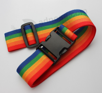 Wholesale custom polyester rainbow woven luggage strap airport webbing belt
