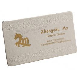 Venda quente folha de ouro em relevo logotipo papel cartão de visita