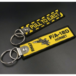 Twill Embroidery key holder Woven Textile Logo Keychain Manufacturers