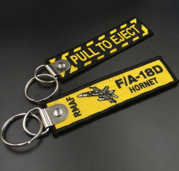Twill Embroidery key holder Woven Textile Logo Keychain Manufacturers