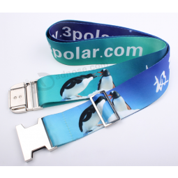 Cheap Printed Logo Luggage Strap With Metal Buckle