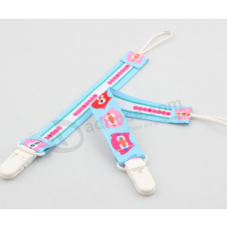 Polyester sublimation pacifier clip baby strap with plastic clip