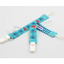 Custom baby use fabric decorative grosgrain pacifier clip