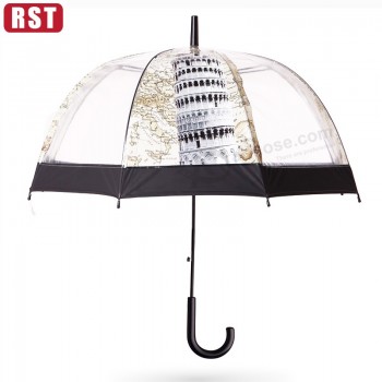 新しいスティックロングビルプリント透明な傘透明なドームバードケージの傘