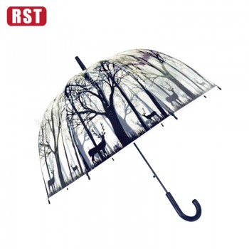 판촉 중국 크리 에이 티브 분명 포리스트 시리즈 분기 디자인 돔 투명 한 우산 우산