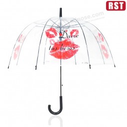 ATacado de alTa qualidade clara em linha reTa guarda-chuva TransparenTe lábios padrão guarda-chuva de marca guarda-chuva