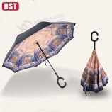 Promociones paraguas ulTravioleTa inverTido a prueba de vienTo c-Manejar paraguas de doble capa inverTida