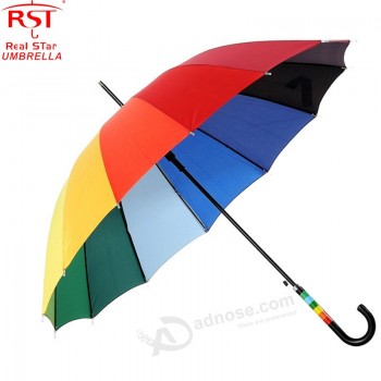 2019 hotsale 16k big windproof straight umbrella promotional big rainbow and color handle umbrella for two people