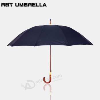 促销高品质防风自动开口直长木柄黑伞